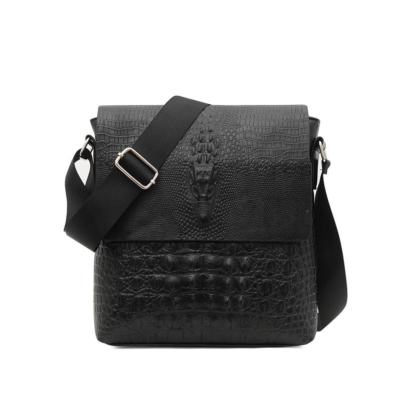 Water Repellent Vertical Leather Shoulder Bag For Men - Black