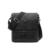 Water Repellent Vertical Leather Shoulder Bag For Men - Black - Front View