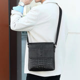 Water Repellent Vertical Leather Shoulder Bag For Men - Black - Side View