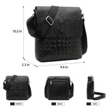 Water Repellent Vertical Leather Shoulder Bag For Men - Black - Top-Down View