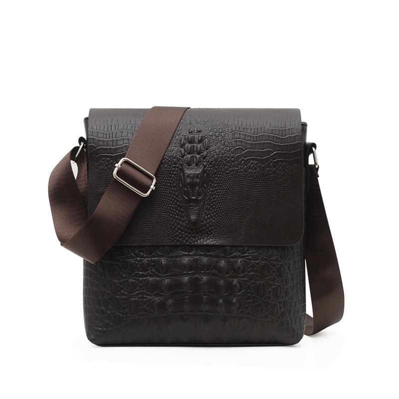 Water Repellent Vertical Leather Shoulder Bag For Men - Black