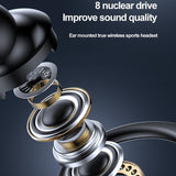 Wireless Hanging Ear Sports Earphone with True Sound - Black - Top-Down View