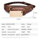 Vintage Leather Waist Bag For Men - Black - Top-Down View