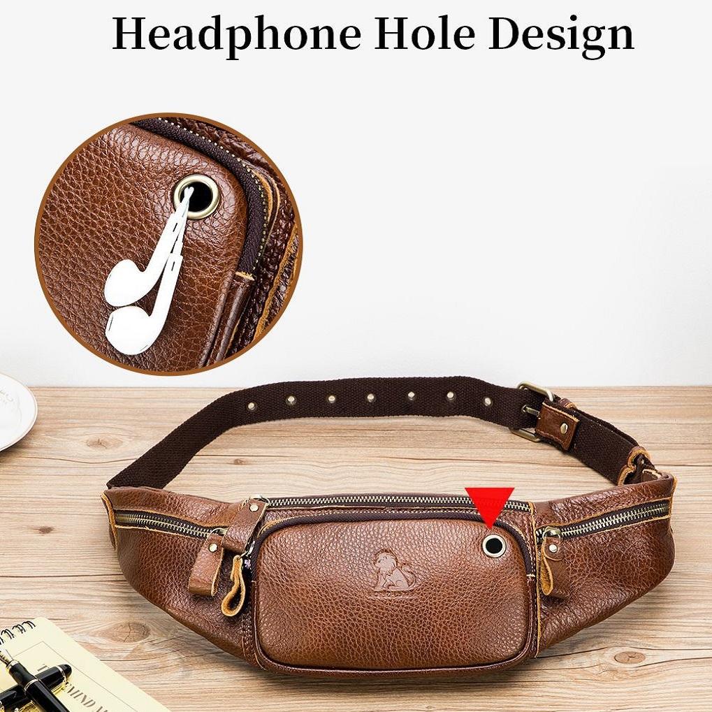 Vintage Leather Waist Bag For Men - Black