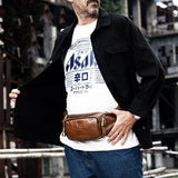 Vintage Leather Waist Bag For Men - Black - Close-Up Angle