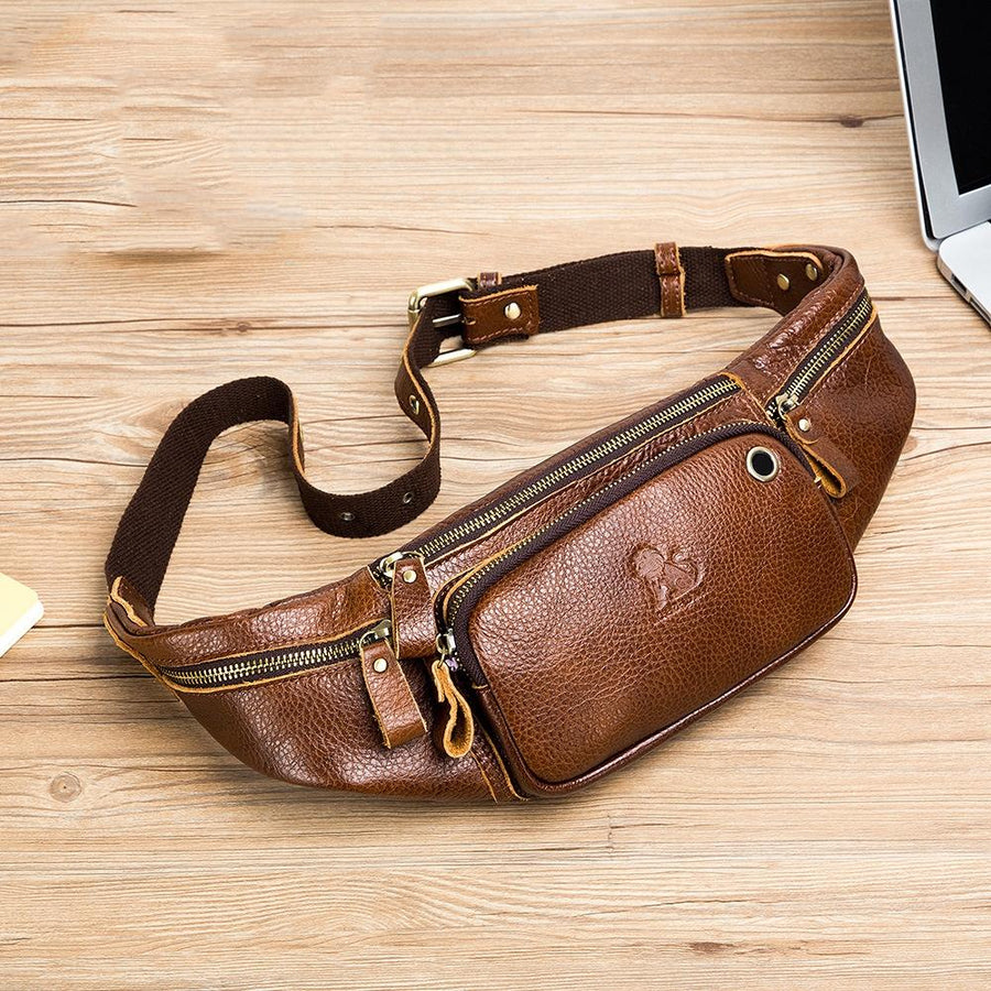 Vintage Leather Waist Bag For Men - Black