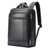 Large-capacity Business Laptop Backpack with Usb & Type-c Port - Black First-layer Cowhide - Front View