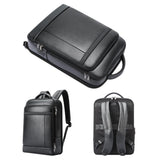 Large-capacity Business Laptop Backpack with Usb & Type-c Port - Black First-layer Cowhide - Side View
