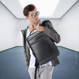 Large-capacity Business Laptop Backpack with Usb & Type-c Port - Black First-layer Cowhide - Top-Down View
