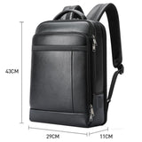 Large-capacity Business Laptop Backpack with Usb & Type-c Port - Black First-layer Cowhide - 45-Degree Angle