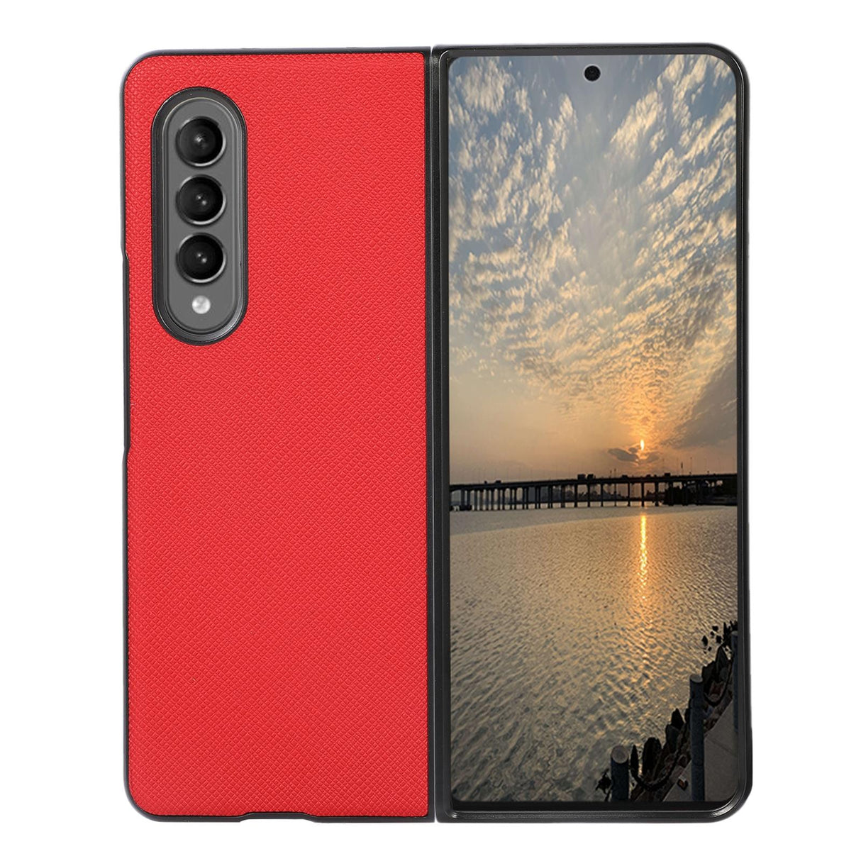 For Samsung Galaxy Z Fold4 5G Fold 4 Cross Texture Pu Leather Case - Black
