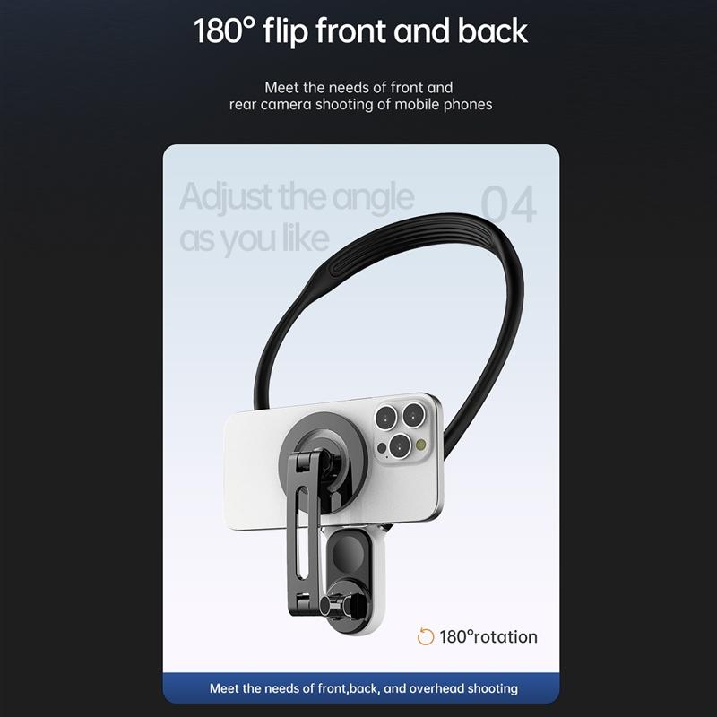 Versatile Magnetic Neck Holder for Phones and Action Cameras - Black