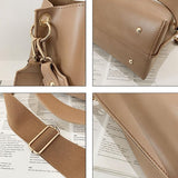 Retro Wide Strap Crossbody Bucket Bag For Women - Khaki - Top-Down View