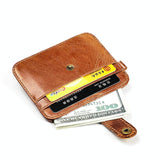 Brown Crazy Horse Leather Card Holder Wallet - Front View