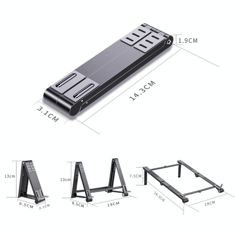 Portable Aluminum Notebook Stand - Compact Cooling Bracket - Grey