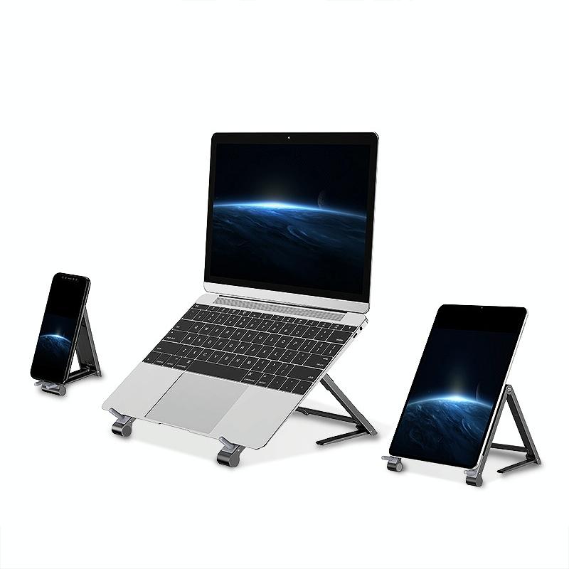 Portable Aluminum Notebook Stand - Compact Cooling Bracket - Grey