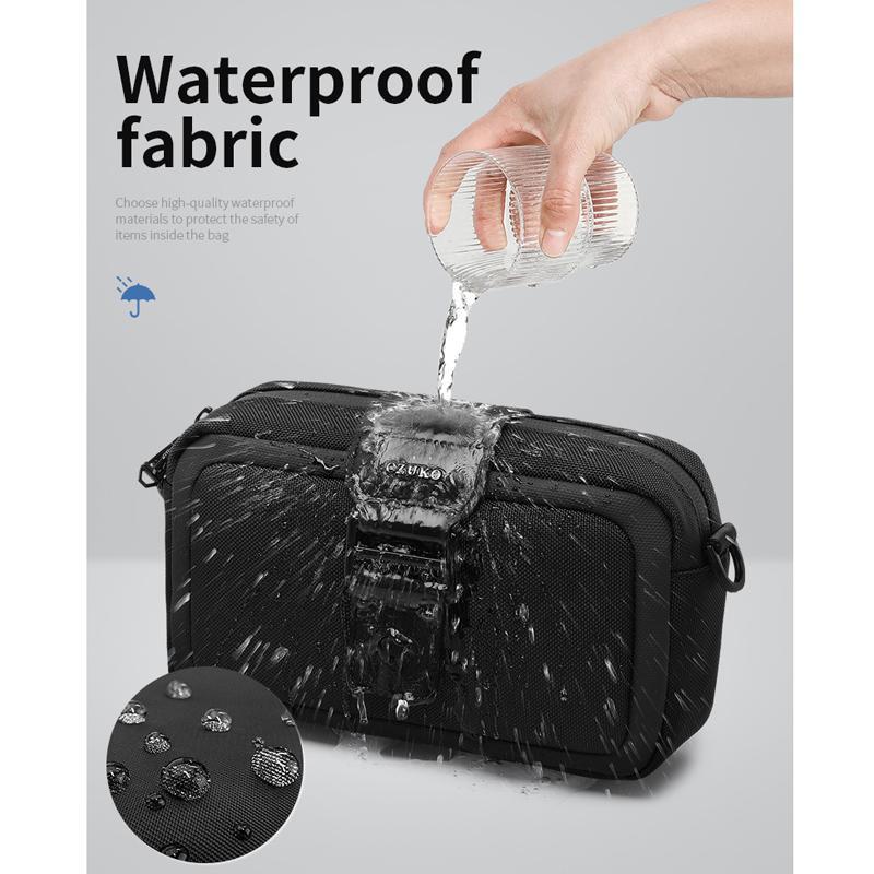 Waterproof Mini Crossbody Bag For Men Oxford Cloth Design - Black