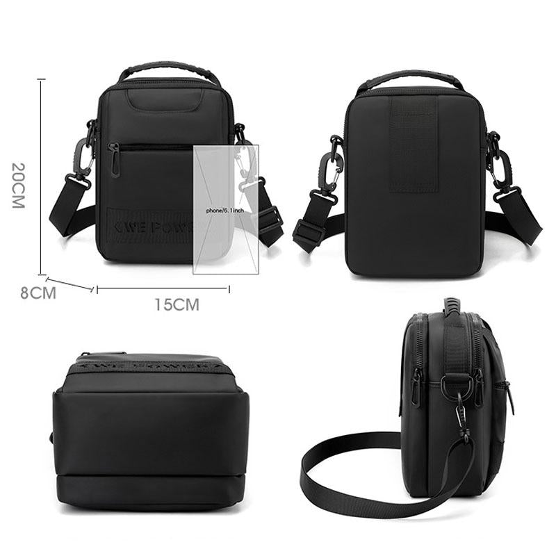 Men Messenger Bag - Wear As Belt Shoulder Or Handheld Bag - Black