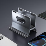 Grey H-type Alloy Laptop Storage Rack - Automatic Gravity - Front View