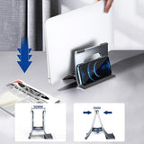 Grey H-type Alloy Laptop Storage Rack - Automatic Gravity - Rear View