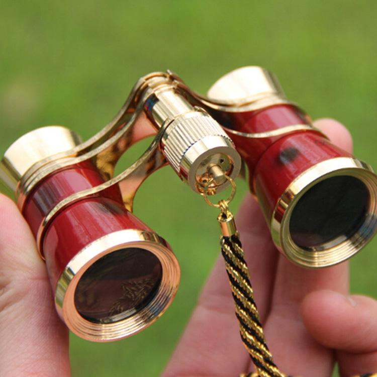 Chrome Double Cylinder Telescope with Handle - 3 x 25 Lady - Wine Red