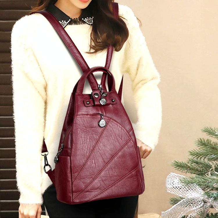 Women Leather Backpack - Secure & Stylish - Black