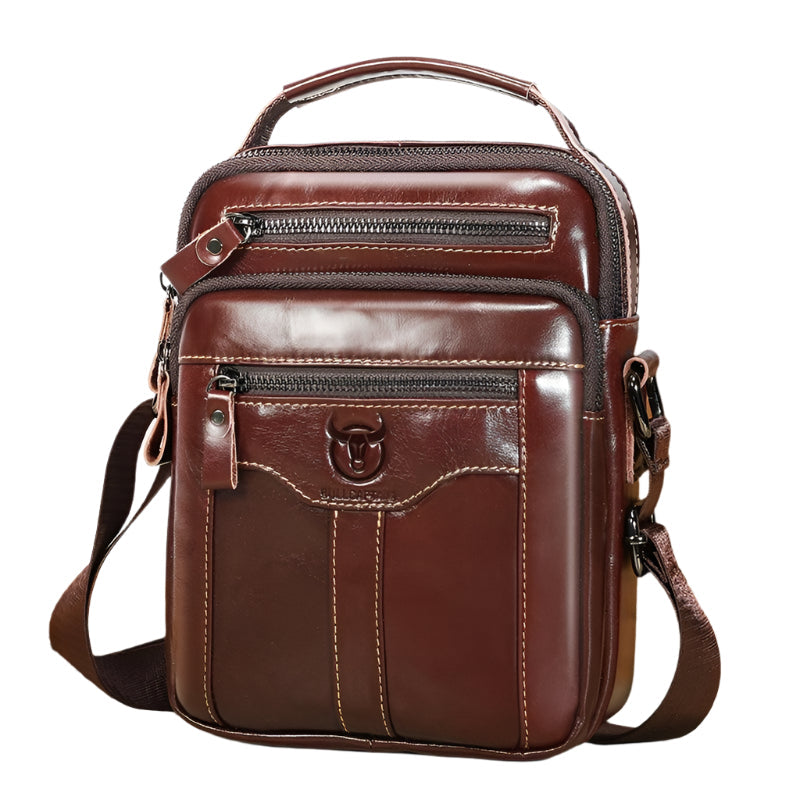 Large Capacity Retro Cowhide Crossbody Bag - Black