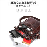 Large Capacity Retro Cowhide Crossbody Bag - Black - Close-Up Angle