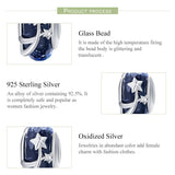 925 Sterling Silver Seasonal Glass Bead Bracelet Charms - Navy Blue - Top-Down View