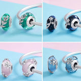 925 Sterling Silver Seasonal Glass Bead Bracelet Charms - Navy Blue - 45-Degree Angle