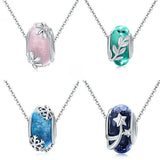 925 Sterling Silver Seasonal Glass Bead Bracelet Charms - Navy Blue - Rear View