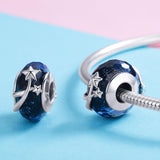 925 Sterling Silver Seasonal Glass Bead Bracelet Charms - Navy Blue - Close-Up Angle