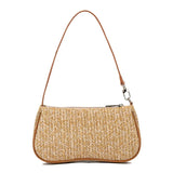 Khaki Woven Straw Shoulder Bag For Women - Front View