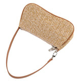 Khaki Woven Straw Shoulder Bag For Women - Top-Down View