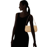 Khaki Woven Straw Shoulder Bag For Women - Rear View
