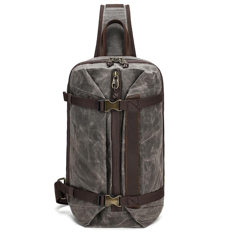 Retro Waxed Canvas Chest Bag Large Capacity Shoulder Crossbody Bag For Men - Grey