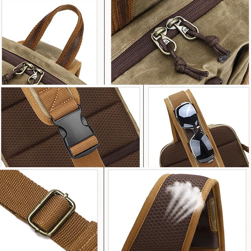 Retro Waxed Canvas Chest Bag Large Capacity Shoulder Crossbody Bag For Men - Grey
