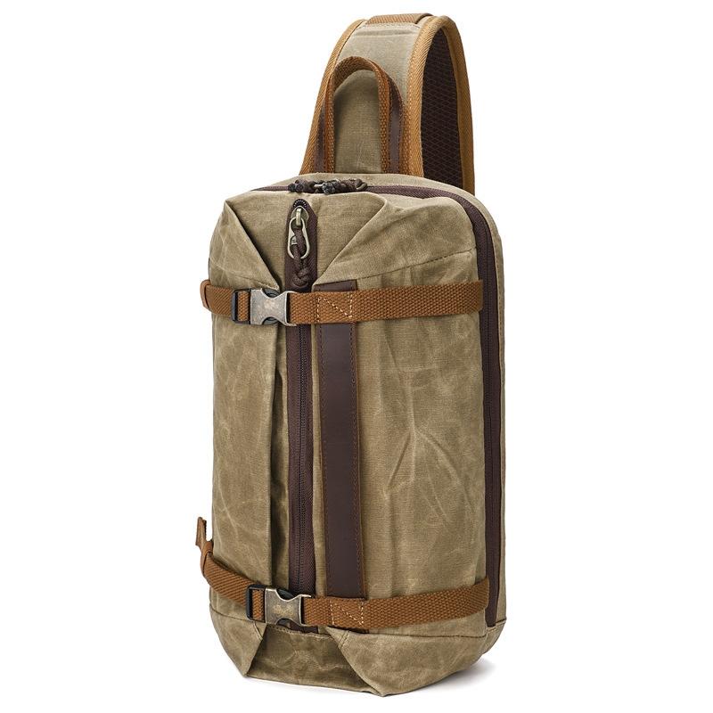 Retro Waxed Canvas Chest Bag Large Capacity Shoulder Crossbody Bag For Men - Grey
