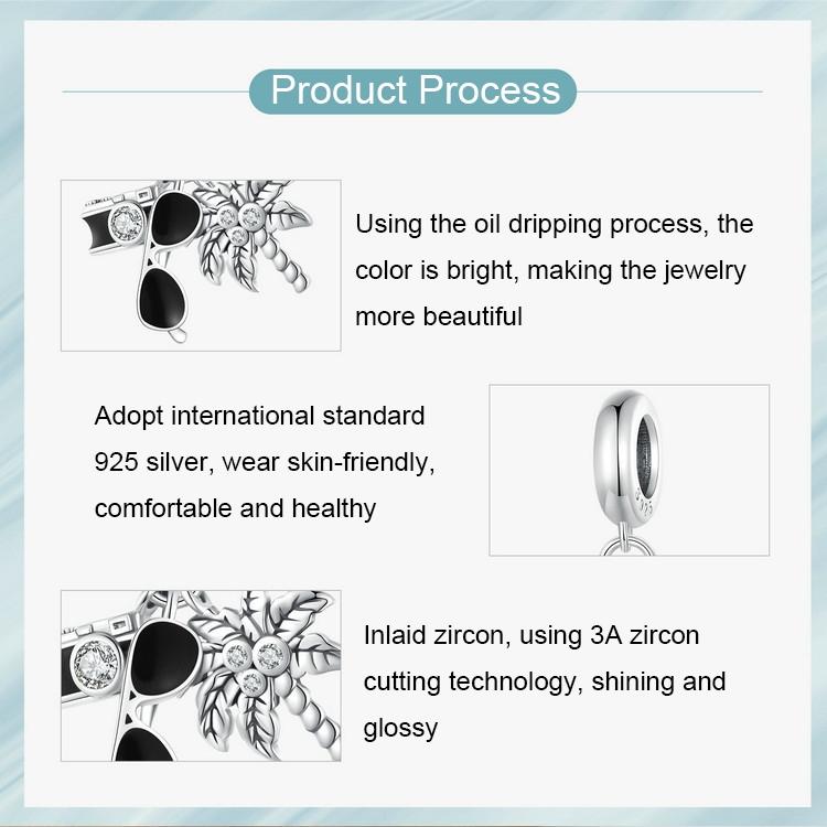 925 Sterling Silver Coconut Tree Camera Pendant Bracelet