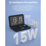 Foldable Desk Calendar Clock With Wireless Charger & Alarm - Black - Rear View