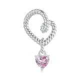 925 Sterling Silver Twisted Rope Heart Pendant Beads - Front View