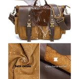 Leather Waxed Canvas Crossbody Bag For Outdoors - S11 Gray - Close-Up Angle