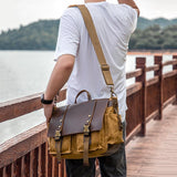 Leather Waxed Canvas Crossbody Bag For Outdoors - S11 Gray - Extra Image