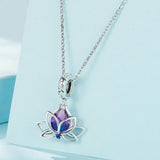 925 Sterling Silver Lotus Pendant Tourmaline Bracelet Beads - Front View