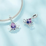 925 Sterling Silver Lotus Pendant Tourmaline Bracelet Beads - Top-Down View