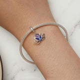 925 Sterling Silver Lotus Pendant Tourmaline Bracelet Beads - Close-Up Angle