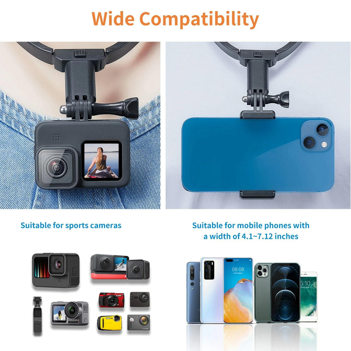 Neck Mount For Sports Camera And Cell Phone Vlogging