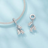 925 Sterling Silver Platinum Plated Lily Of The Valley Bracelet Pendant - Side View