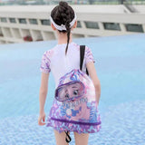 Kids' Swim Bag Cute Cartoon Beach Backpack Waterproof Dry / Wet Large 2 Layer - Blue - Large 2 Layer - Top-Down View