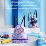 Kids' Swim Bag Cute Cartoon Beach Backpack Waterproof Dry / Wet Large 2 Layer - Blue - Large 2 Layer - Rear View